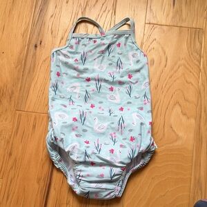 NWOT Green Sprouts Eco Floral Swan Print Swimsuit with built in swim diaper